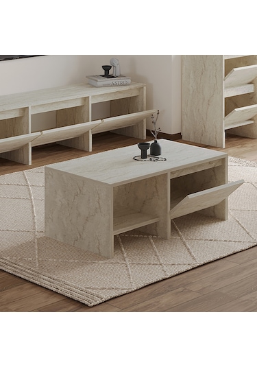 Laris Kapaklı Orta Sehpa 90 Cm Modern Tasarım Traverten