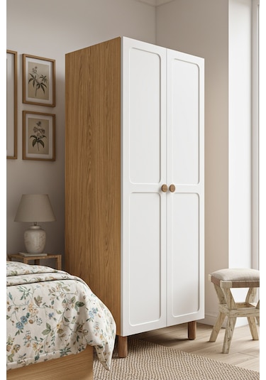 2 Kapaklı 3 Raflı Gardırop Mdf Kapak Beyaz