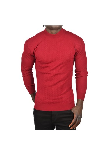 Deepsea Erkek Bordo Zigzag Desenli Yarım Balıkçı Yaka Dar Kesim Boğazlı Triko Kazak 2505496 Bordo
