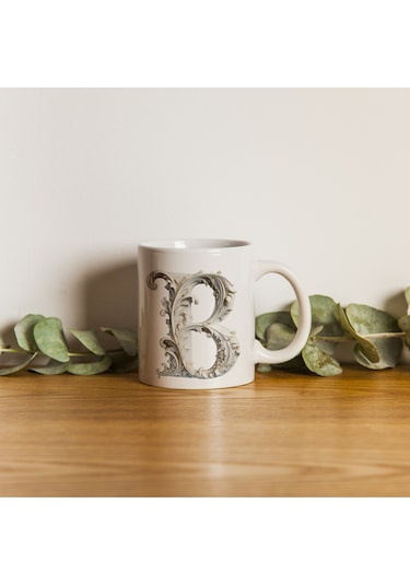 B Harfi Bardak, Monogram 330 Ml Barok Oymalı Görünüm Beyaz