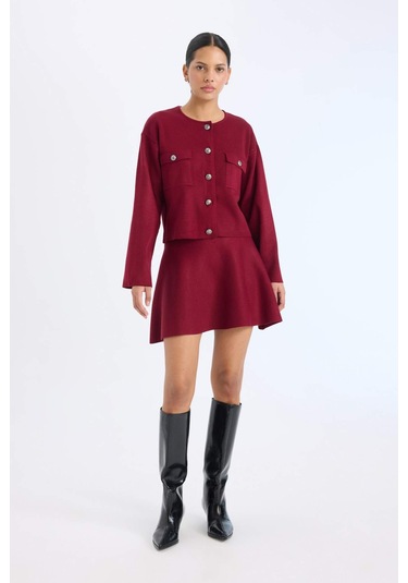 DeFacto A Form Volanlı Triko Mini Etek E5564AX24CWBR467 Bordo