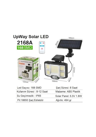 Upway Solar 168 Led Güneş Enerjili Kumandalı Kablolu 3 Modlu Duvar Lambası