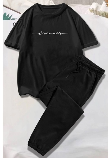 Unisex Dreamer Baskılı Eşofman Takımı Siyah