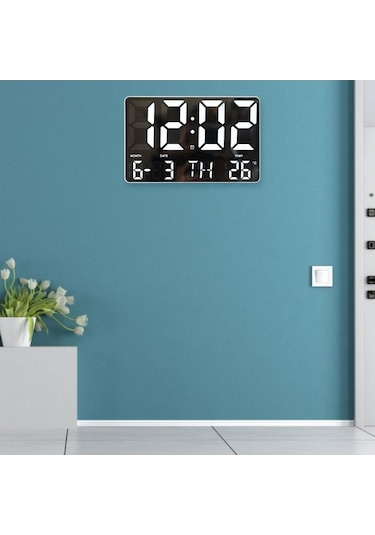 Didadodo Suntek Led Duvar Saati Beyaz 10 Sıcaklık Göstergeli Uzaktan Kumandalı Beyaz