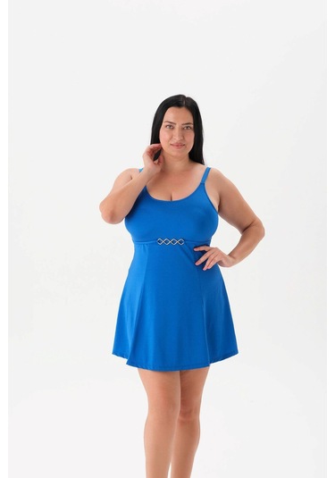 4018my Elbiseli Mayo Sax Mavisi Çok Renkli