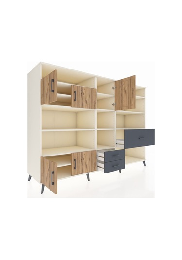 Kronos Dolap 13 Raflı 3 Çekmeceli 5 Kapaklı 220x59x163 Aytaşı-çam Aytaşı-çam/antrasit