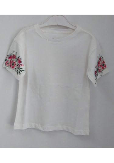 Divonette Kolları Taş Baskılı Kız Çocuk Body 5-8 Yaş Ekru