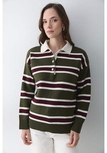 Haki Bordo Polo Yaka Kazak - 241184 Haki