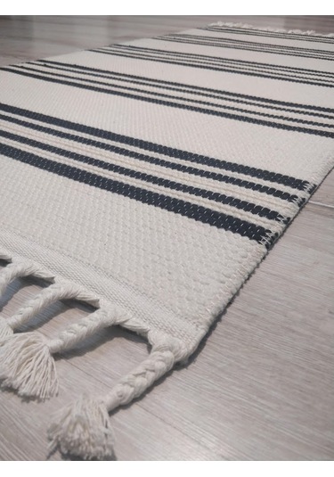 Tarz Wool 20-001 Siyah Bej-siyah Yün Dokuma Kilim 110 x 170 CM