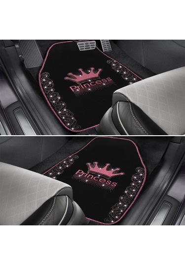 Işıltıya Hazır Ol, Bu Yol Senin Pembe Taşlı Prenses Taç Desenli 5 Li Nakışlı Oto Halı Paspas Seti