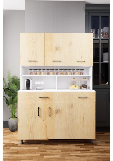 Mirobi Zimbal Çok Bölmeli Dekoratif Mutfak Dolabı Beyaz-rivoli Atlantik Çam Beyaz