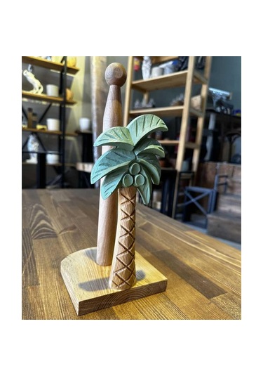 Reyo Ahşap Oyma Peçetelik Kağıt Rulo Havluluk Palmiye Desenli