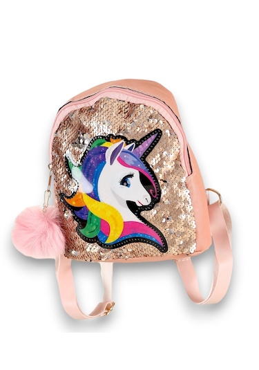 Daj Company Işıklı Pullu Unicorn Figürlü Renkli Kız Çocuk Sırt Çantası Pembe