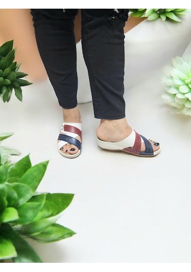 Kadın Topuk Dikeni Jelli Ev Dışarı Terlik Beyaz - Kırmızı - Lacivert