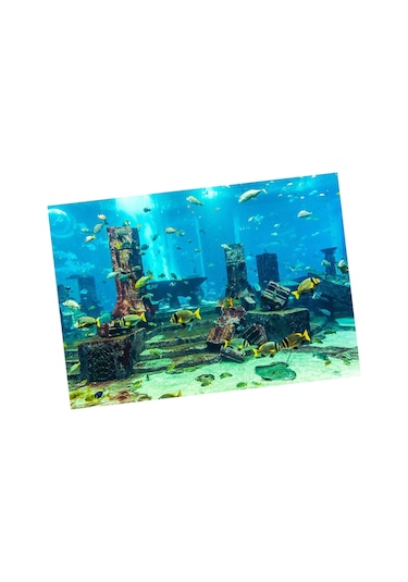 Qingmipy Akvaryum Dekoru: Kalın Pvc Denizaltı Kenti Enkaz Desenli, Su Geçirmez, Renk Kaybı Olmayan, Kolay Uygulanabilir Duvar Sticker 61x30 Cm