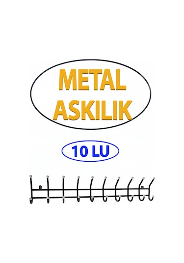 10 Lu Metal Duvar Askısı Ekonomik Model Banyo Mutfak Elbise Askılığı Gümüş
