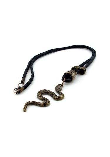 Solfera Antik Sari Renkli Yilan Deri Metal Erkek Kolye Q0584 Çok Renkli