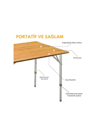 Kingcamp Bamboo Xl 120x70 Bambu Kamp Masası Gri