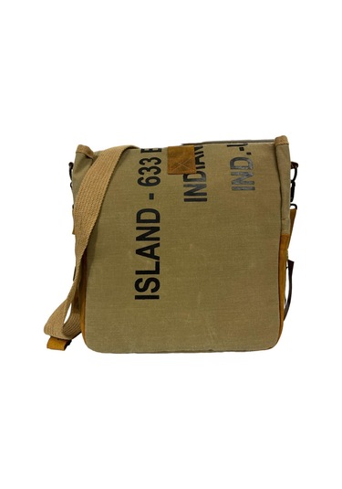 Vintage Baskılı Su Geçirmez Kanvas Deri Unisex Postacı Omuz Çantası 29 Cm X 30 Cm Taba