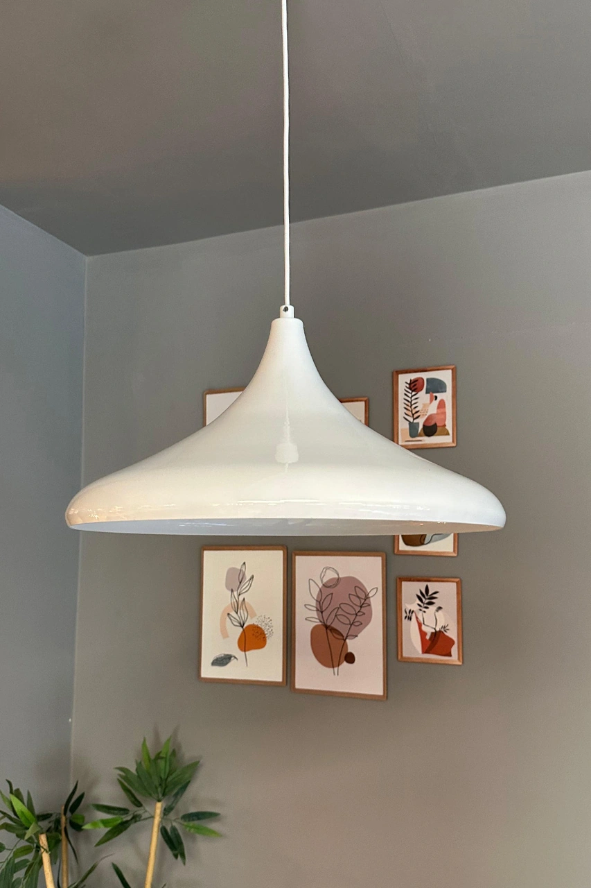 45 Cm Çaplı Champion Xl Beyaz Avize Tekli Sarkıt Lamba Cafe Restoran Salon Mutfak Avizeleri Beyaz