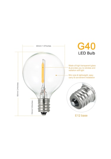 Qingmipy 25 Adet E12 230v Cam Led Ampul G40 - Ip44 Su Geçirmez 0.6w 2200k Isık Beyazı Işık Kaynağı