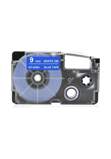 Geekyou 9mm Pet Etiket Bandı - Suya Dayanıklı, Kuru Renkler, Yoğun Yapışkanlık - Casio Yazıcılar İçin Kz-9abu Mavi Arka Plan Beyaz Yazı