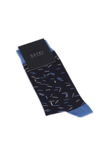 Mavi Desenli Pamuklu Soket Çorap 33665 Model7