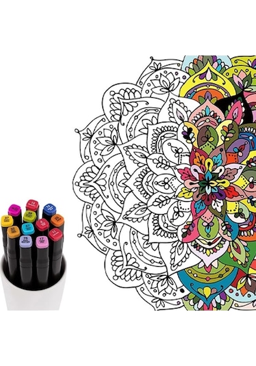 Marker 12'li Set Çantalı Taşınabilir Marker Seti 12 Renk Çift Taraflı Marker Kalem Seti Çok Renkli