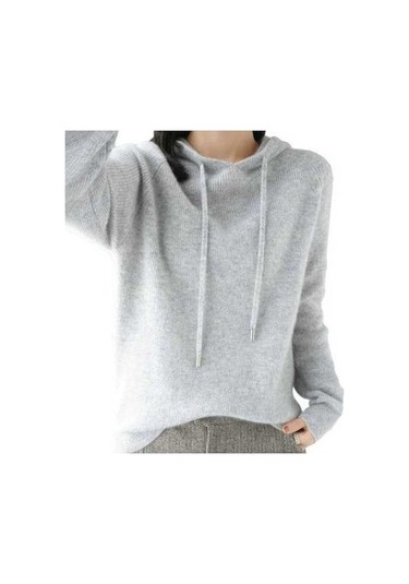 Novahub Kadın Hoodie Uzun Kollu Rahat Sıcak Düz Renk Örgü Kazak Kış Üstü Gri Renk Sonbahar Kış Giyim Gri