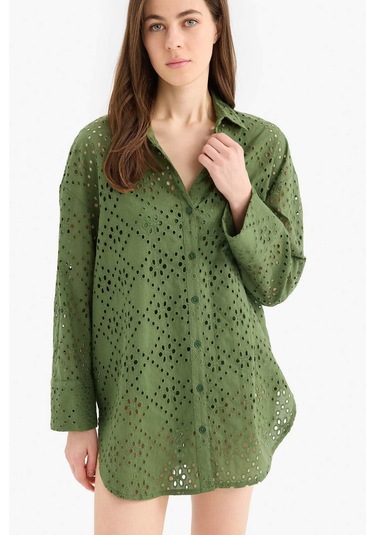 Defacto Regular Fit Pamuklu Brode Plaj Gömleği-fall İn Love C0506ax25smgn775 Yeşil