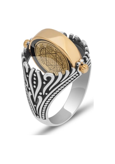 Çift Tarafli Mührü Süleyman İşleme 925 Gümüş Erkek Yüzük