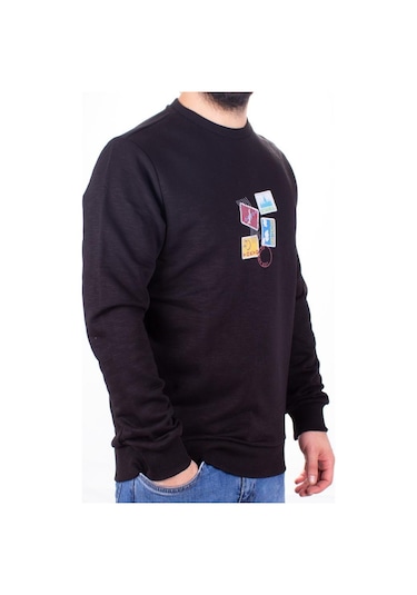 Twister 1929 Siyah Bisiklet Yaka Erkek Sweat Siyah