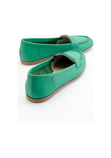 Luvishoes F02 Yeşil Cilt Kadın Babet Yeşil