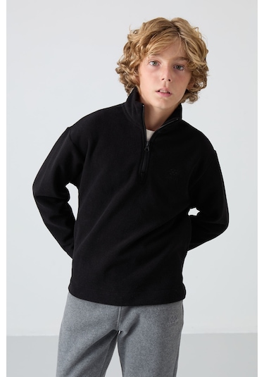 Tommy Life Siyah Kalın Yumuşak Dokulu Standart Fit Nakışlı Polar Erkek Çocuk Sweatshirt - 11221 Siyah