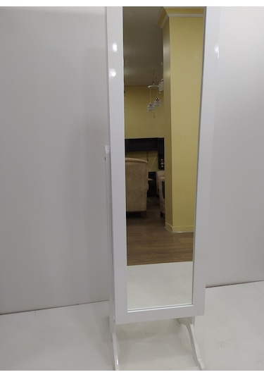 Ankara Mobilya Boy Boya Nature Mdf Ahşap Ayna Takı Dolabı Parlak Beyaz