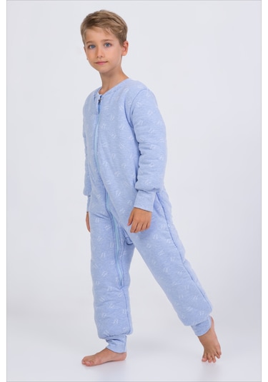 Erkek Çocuk Kalın Elyaf Dolgulu Premium Kalite 2.5 Tog Desenli Uyku Tulumu-mavi-beyaz Beyaz - Mavi