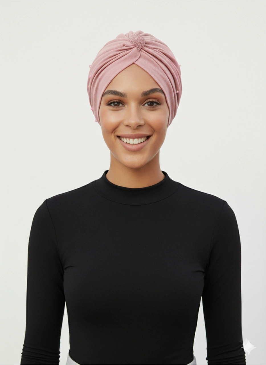 Kristal Tüllü Astarlı Pudra Hazır Türban Tesettür Abiye Bone Fdn2016-212 Pembe