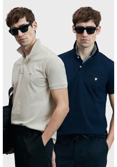 Lufian Erkek T Shirt 111040206s2 Lacivert-ekru Lacivert - Ekru