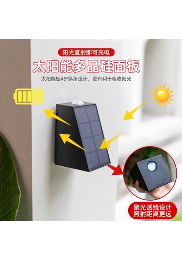 Ximistore9 Güneş Enerjili Led Duvar Lambası, Bahçe Villa Bahçe Dekorasyonu, Yukarı-aşağı Işık, Duvar Yıkama Spotu, Sl-606 Sıcak Işık Siyah