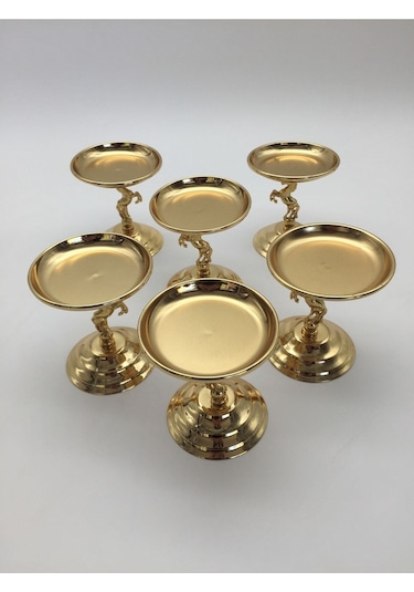 6'lı Gold Atlı Lokumluk, Çay Ve Kahve Yanı Sunumluk, Şekerlik