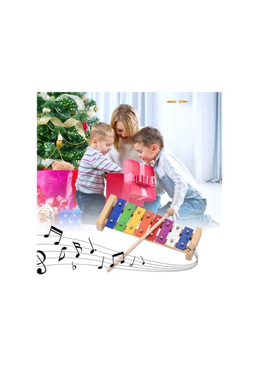 Tuşlu Kompakt Boyutlu Ksilofon Glockenspiel Ahşap Tokmaklı Perküsyon Müzik Aleti Oyuncak Çocuklar İçin Hediye
