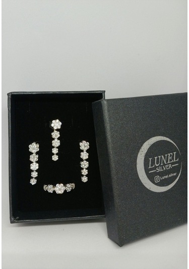 925 Ayar Gümüş Taşlı Çiçek Salkımı Takı Seti - Kolye Ucu, Küpe Ve Yüzük 11,74 Gr. Gümüş