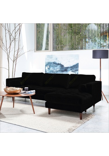 Ürgüp Modern Köşe Koltuk Takımı - Siyah - Sağ Köşe - Baby Face Yumuşak Kumaş Siyah