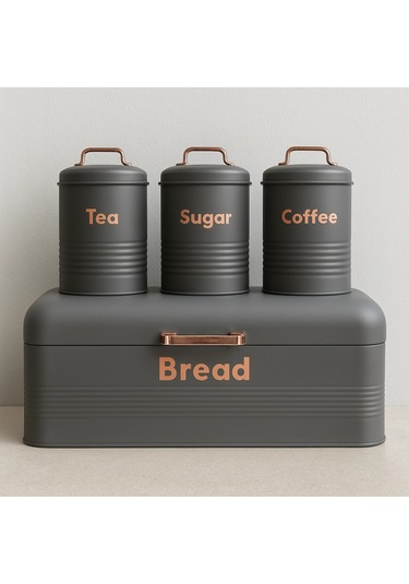 4 Lü Mutfak Seti Ekmeklikçay Kahve Şekerlik Gri 43x20 Gri