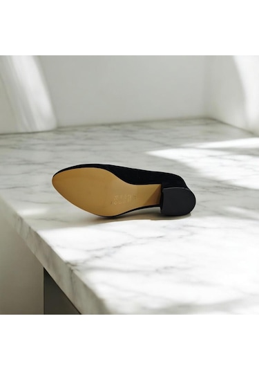 Fiyra 7028 Siyah Süet 5cm Kare Topuklu Bayan Stiletto Ayakkabı Siyah Süet