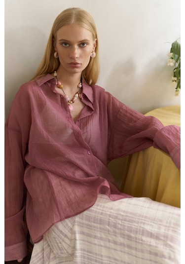 Mai Collection Mai Studios Co. Syaritta Oversize Bordo Transparan Gömlek bordo