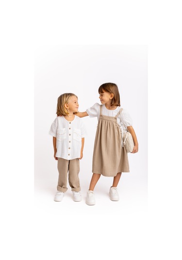 Müslin Tişörtlü Elbise Takım Vizon Vizon
