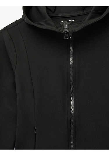 Koton Kapüşonlu Uzun Kollu Cep Detaylı Fermuarlı Spor Sweatshirt Siyah 6sak20008nk