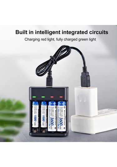 Yaozixa Siyah 4-hücreli Akıllı Şarj Cihazı, Aa/aaa Ni-mh Pil İçin, 500ma Hızlı Şarj, Tam Doldurma Işığı, Usb Plug&play