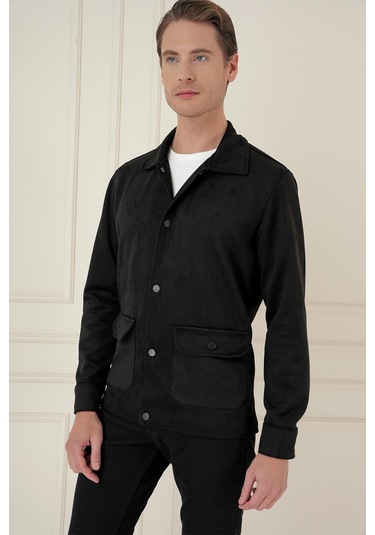 Comfort Fit Mono Yaka Kapaklı Cep Casual Siyah Ceket C 699 Siyah